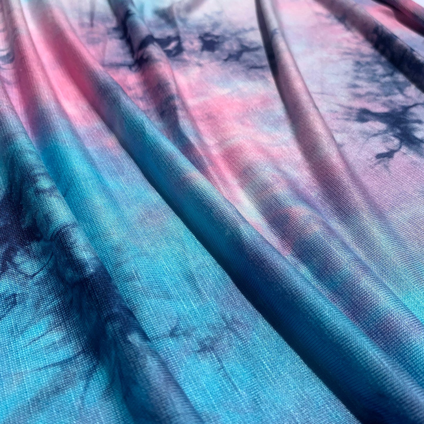Blue,Pink & Purple Cloud Tie Dye Splash Bamboo Spandex Jersey Knit 60" Eco-Friendly Fabric By The Yard Good For Face Mask eco-friendly