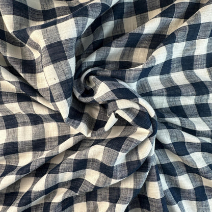 Checkered Cotton Double Gauze Blue and White Fabric by the Yard – Soft, Breathable, Lightweight, Perfect for Apparel & DIY Projects