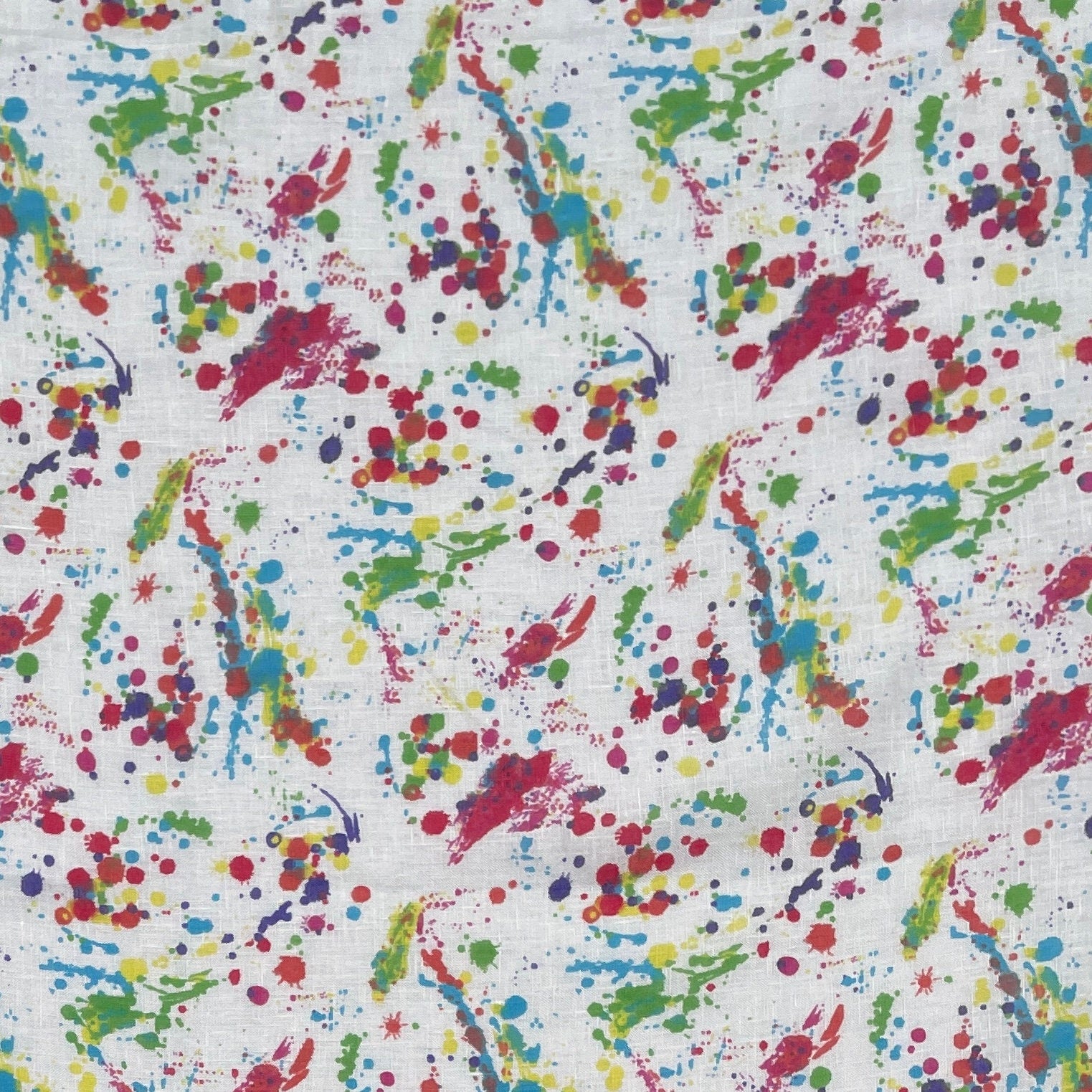 100% Linen 5 Oz Splatter Paint White Woven Fabric By The Yard