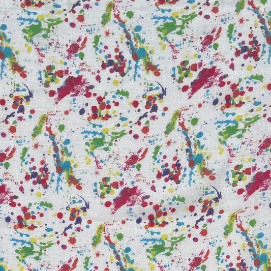 100% Linen 5 Oz Splatter Paint White Woven Fabric By The Yard