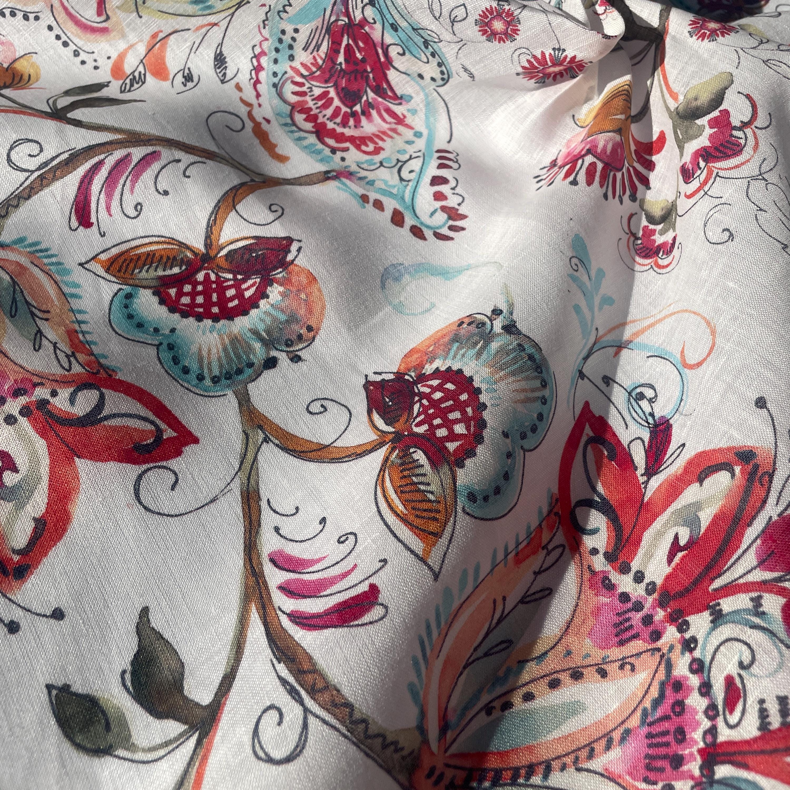 100% Linen Lightweight Japanese Patterned Floral, Earthy Fabric by the Yard - Soft and Breathable Fabric for Sewing, Crafts, and Dressmaking