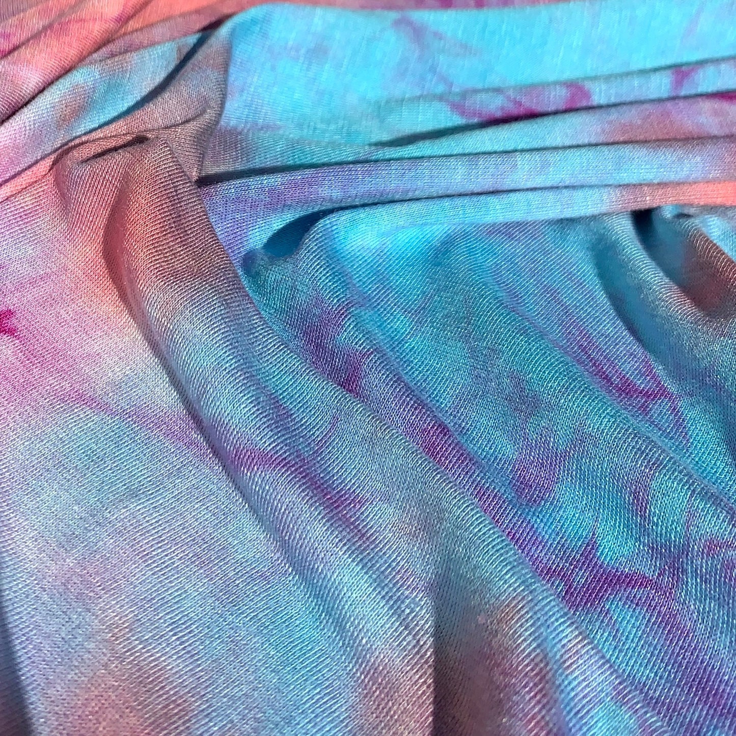 Bamboo Spandex Coral/Fuchsia Tie Dye Lycra Jersey Knit Fabric By the Yard 60""