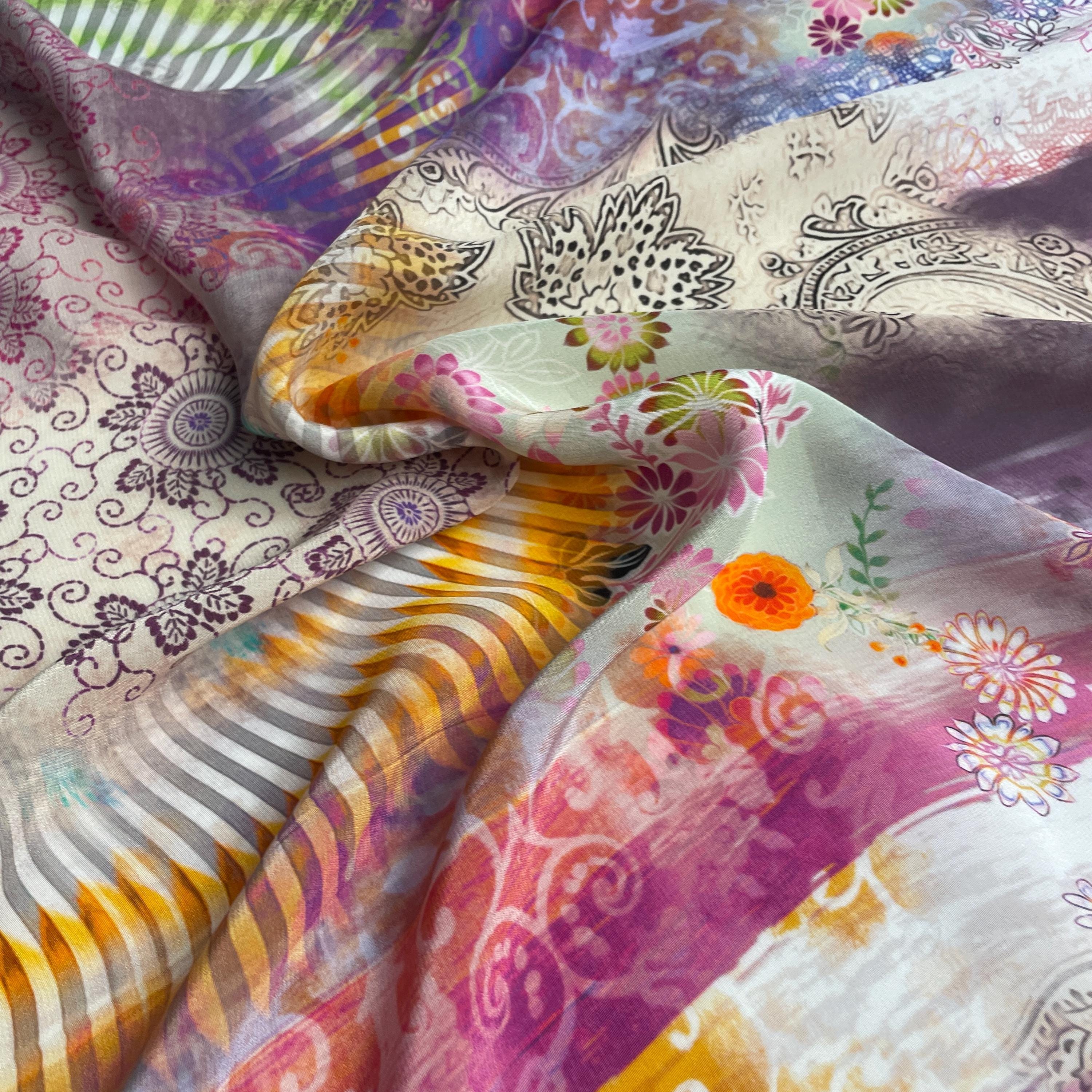 100% Silk Japanese Lightweight Daisy Rainbow Earthy Silk Fabric by the Yard - Luxury Material for Sewing, Dressmaking, and Crafts