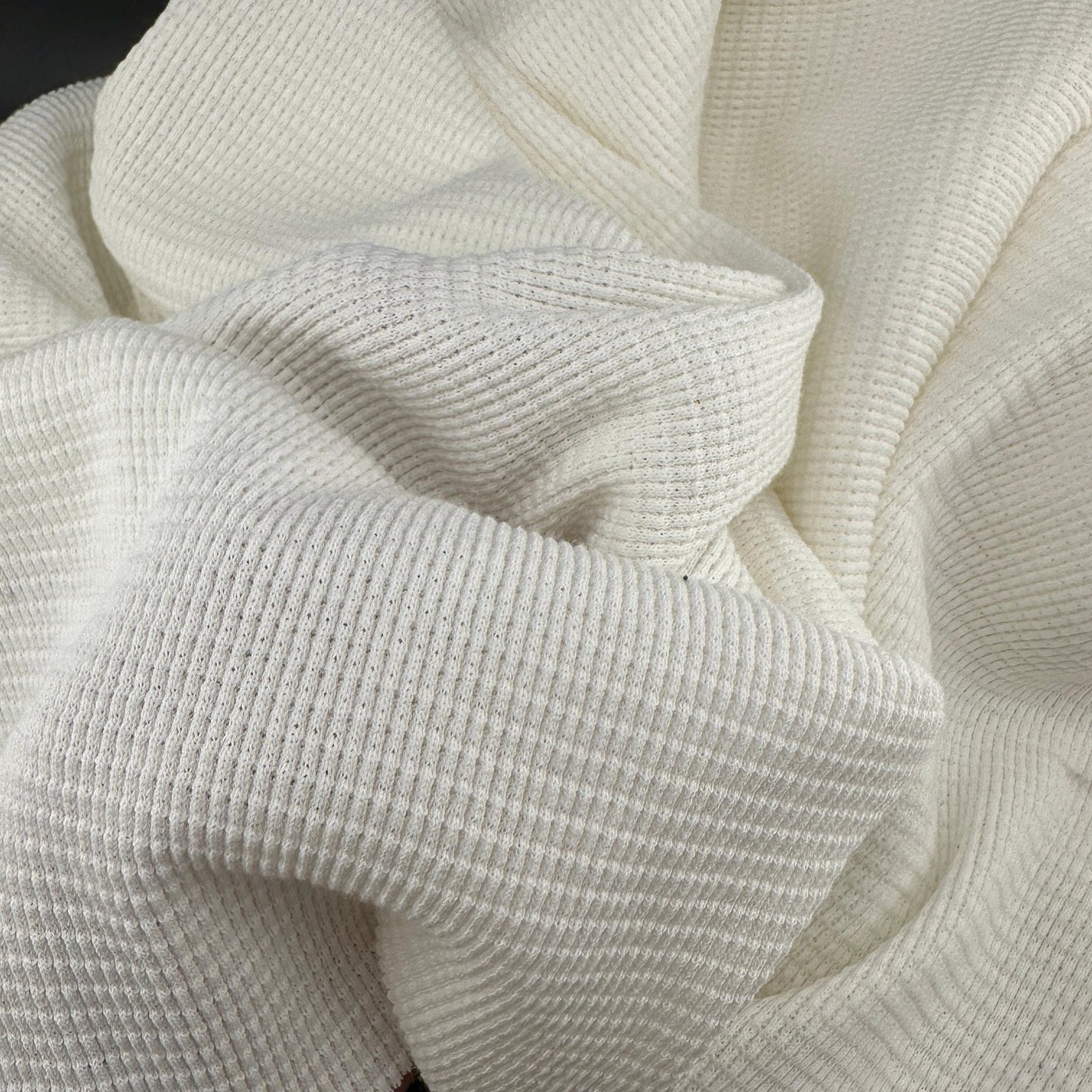 Cotton Waffle Thermal Fabric – White 9 oz | Soft Waffle Knit 5% Spandex by the Yard