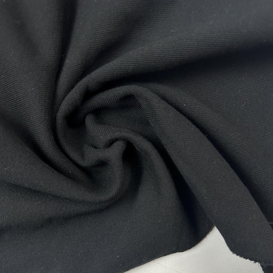 Heavy Cotton Jet Black French Terry Knit With Matching Jersey and Rib | 450 GSM/22 Oz French Terry Heavy Sweatshirt Fabric By The Yard