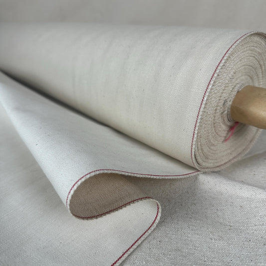 Selvedge Japanese Slub Cream Denim | Woven Fabric by the Yard | Blue 330 GSM/9 oz Denim | Textured Indigo for Jeans, Jackets & Shirts