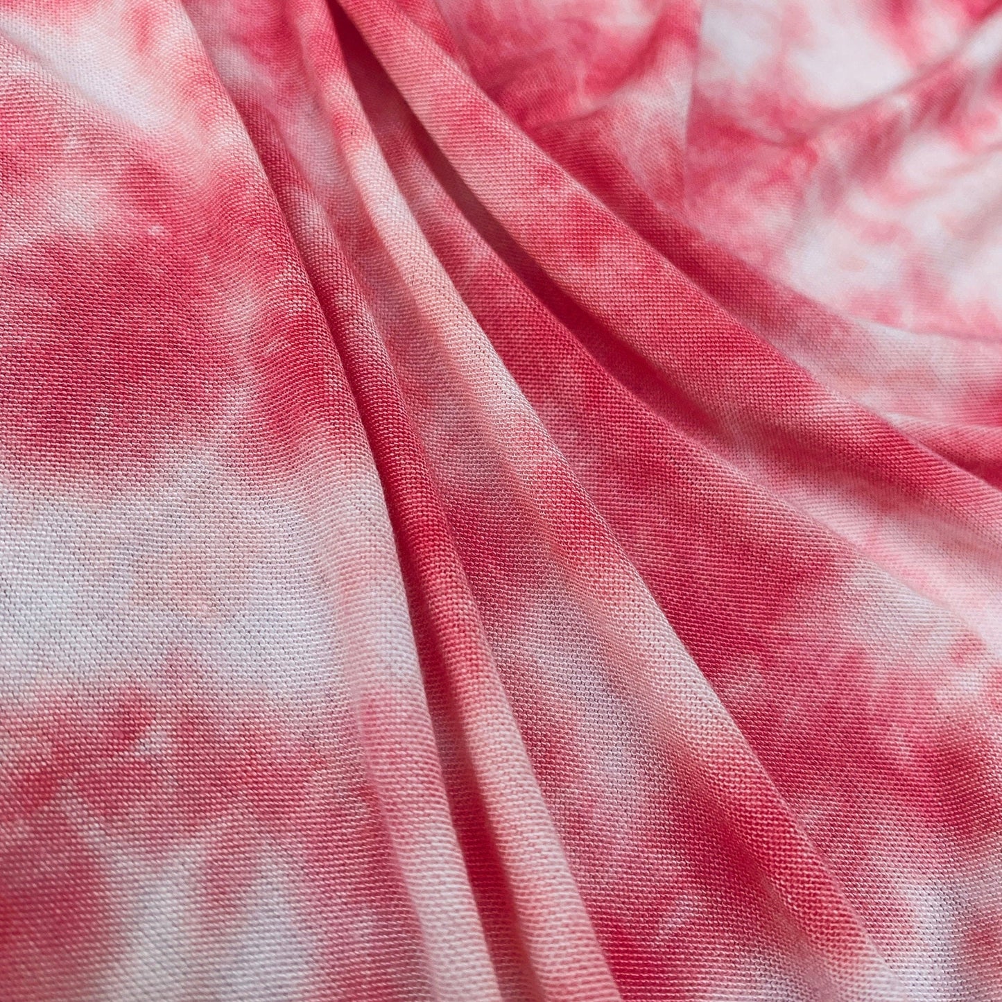 BubbleGum Pink & White Tie Dye Spandex Lycra Jersey Knit Fabric By the Yard 64"