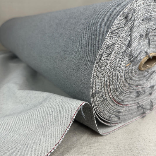Selvedge Japanese Oatmeal Gray Denim  | Woven Fabric by the Yard | 430 GSM/12 oz Denim | Textured Denim for Jeans, Jackets & Shirts