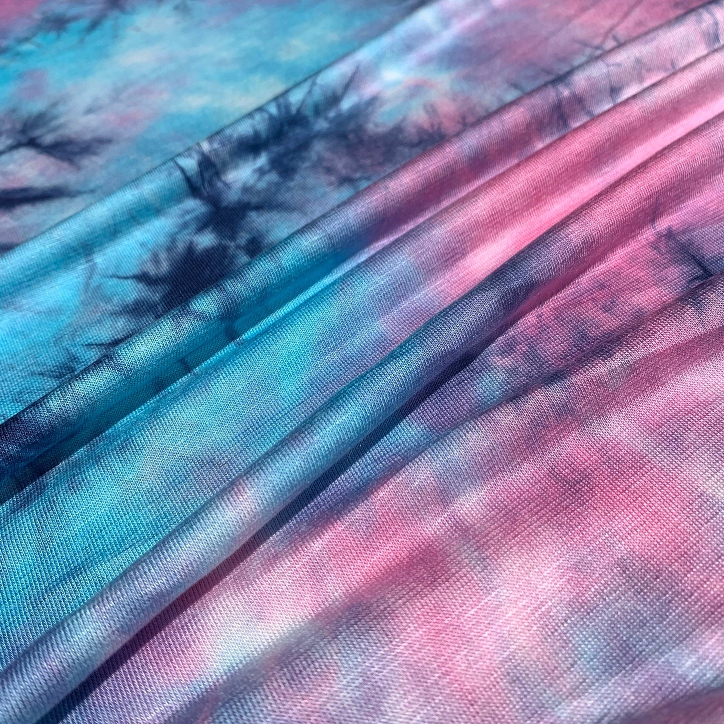 Bamboo Spandex Jersey Knit Blue,Pink & Purple Cloud Tie Dye Splash 60" Eco-Friendly Fabric By The Yard eco-friendly