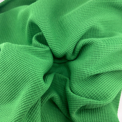 Cotton Waffle Thermal Fabric – Lawn Green 9 oz | Soft Jersey Waffle Thermal 5% Spandex by the Yard