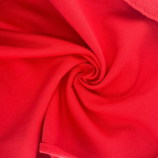 Organic Red Cotton Fleece  Medium Weight | 350 GSM/ 12 OZ Knit Sweatshirt Fabric By The Yard