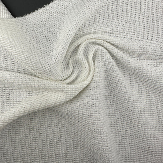 Cotton Waffle Thermal Fabric – White 9 oz | Soft Waffle Knit 5% Spandex by the Yard
