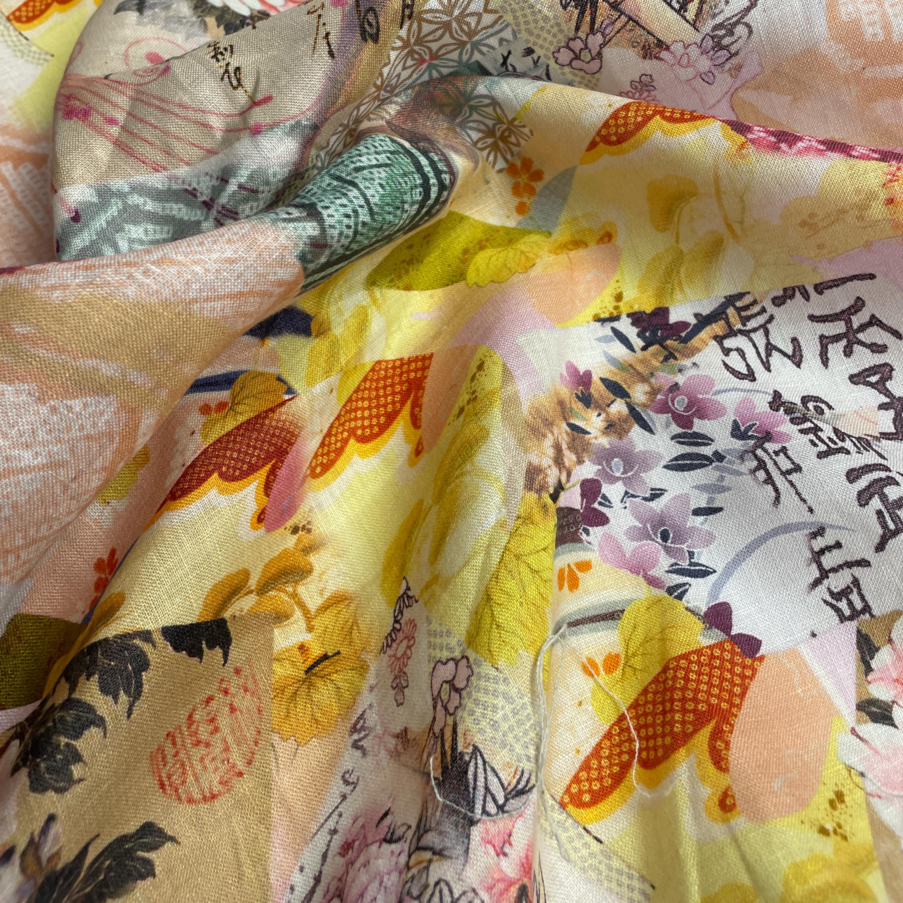 100% Linen Lightweight Japanese Pattern, Linen Voile by the Yard - Soft and Breathable Fabric for Sewing, Crafts, and Dressmaking