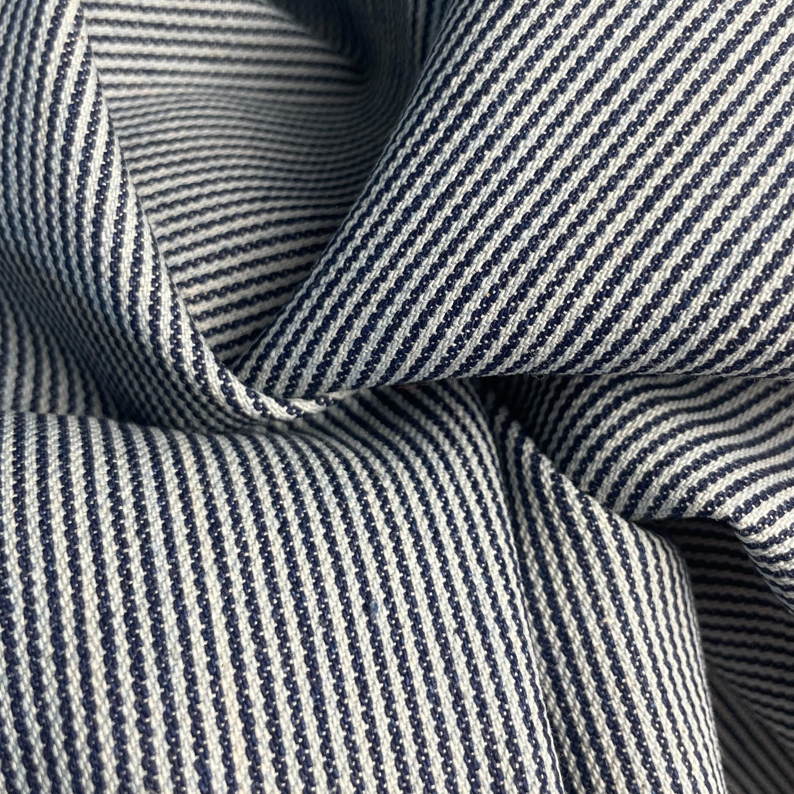 100% Cotton Denim Indigo Blue Railroad Striped Pattern Fabric By The Yard