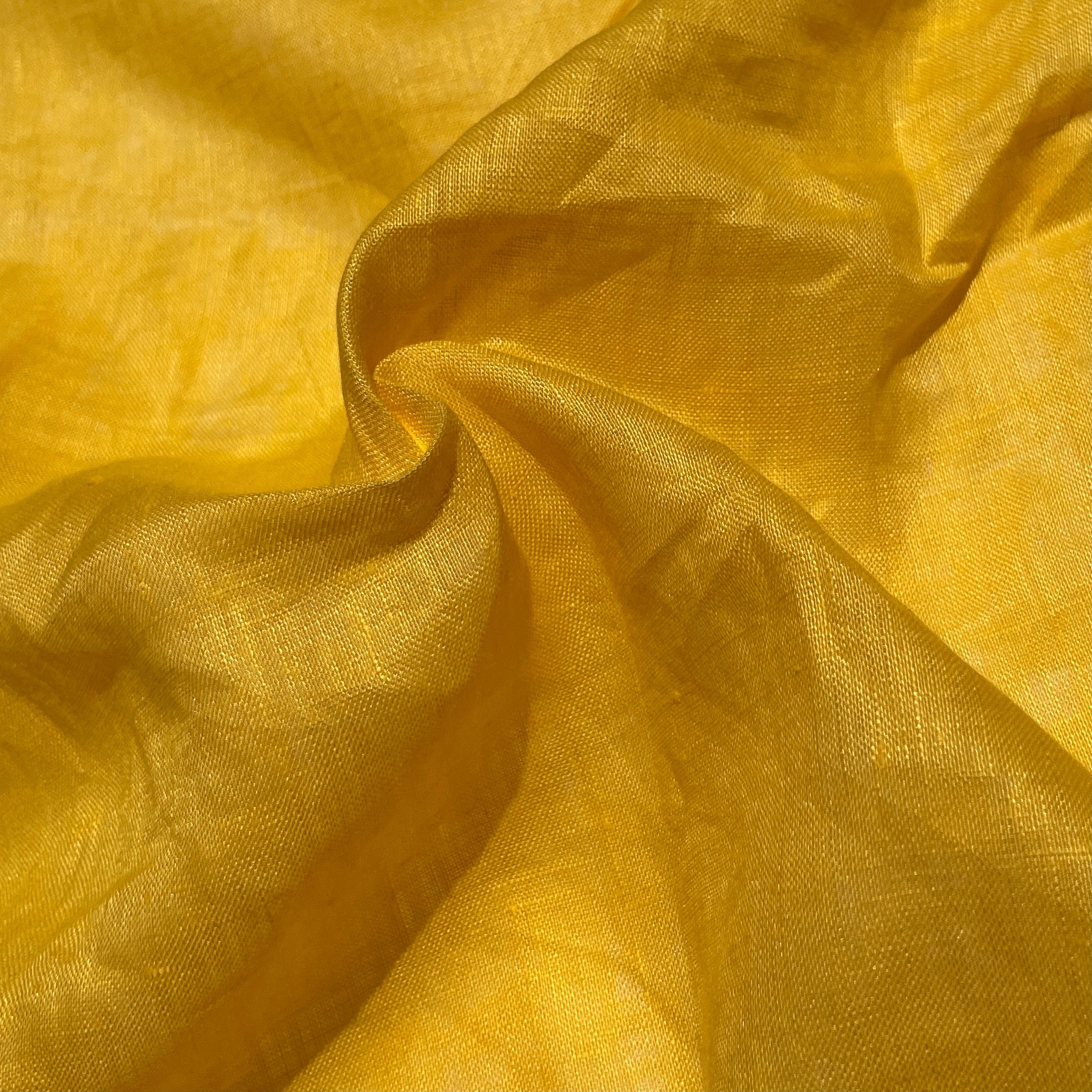 100% Linen 5.5 Oz Yellow Woven Fabric By The Yard