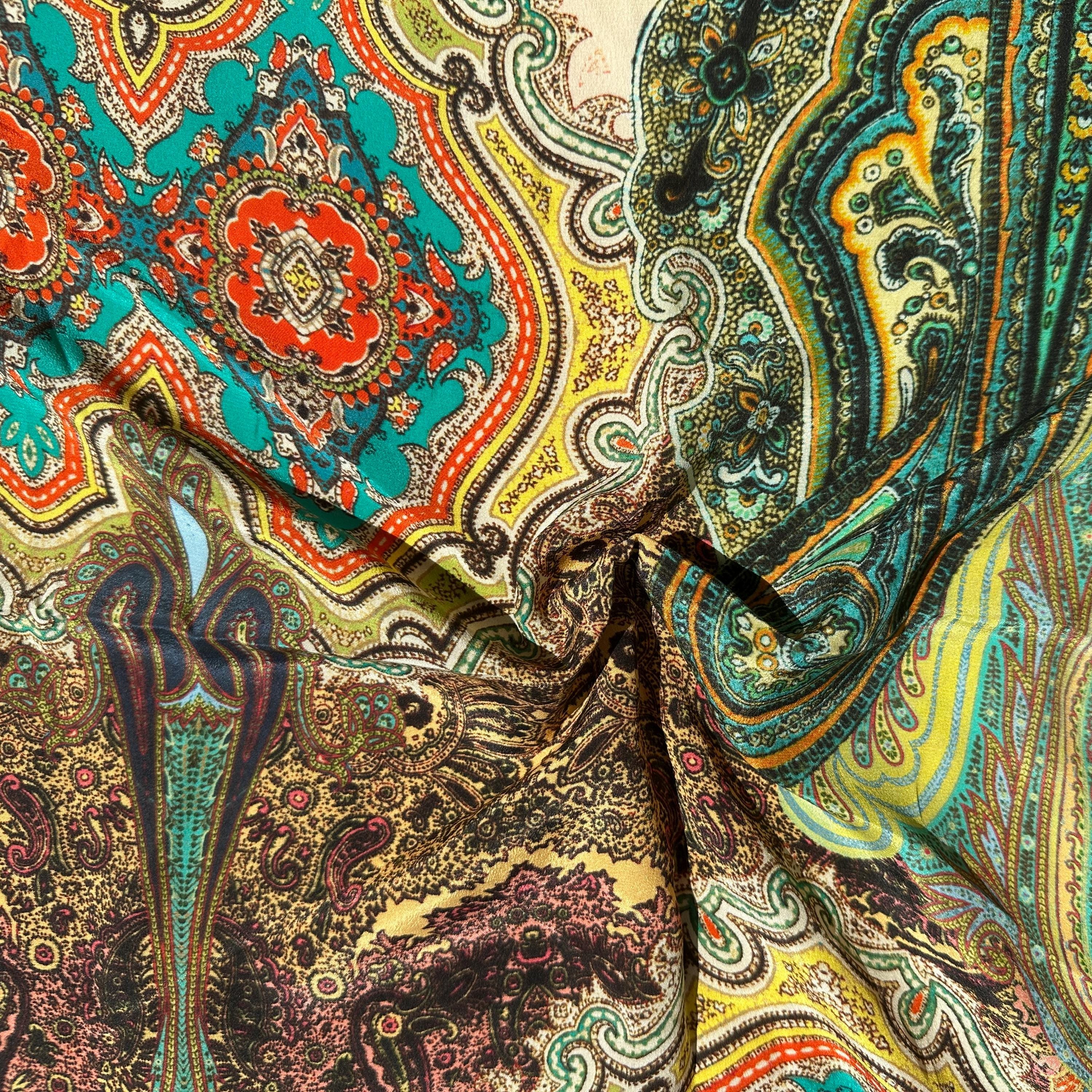 100% Silk Japanese Lightweight Green Geometric Silk Fabric by the Yard - Luxury Material for Sewing, Dressmaking, and Crafts