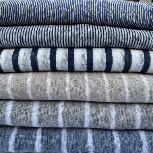 Striped Linen Jersey Knit 60" Eco-Friendly Fabric By The Yard