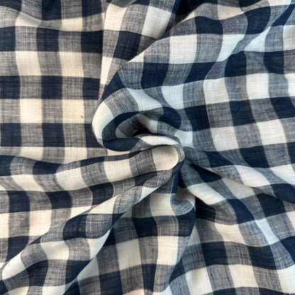 Checkered Cotton Double Gauze Blue and White Fabric by the Yard – Soft, Breathable, Lightweight, Perfect for Apparel & DIY Projects