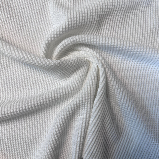 Cotton Waffle Thermal Fabric – White 9 oz | Soft Waffle Knit 5% Spandex by the Yard