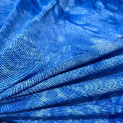 Bamboo Spandex Jersey Knit Royal Blue & White Cloud Tie Dye Splash 60" Eco-Friendly Fabric By The Yard