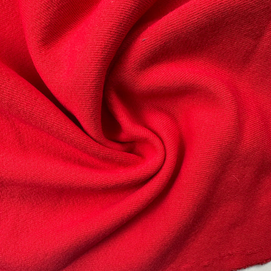 Heavy Cotton Firetruck Red French Terry Knit With Matching Jersey and Rib | 450 GSM/22 Oz French Terry Heavy Sweatshirt Fabric By The Yard