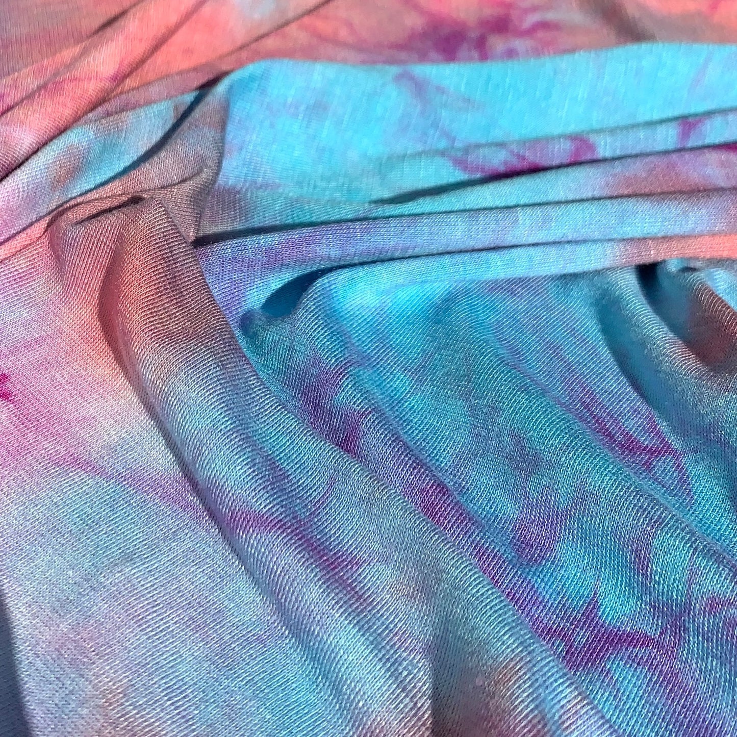 Bamboo Spandex Coral/Fuchsia Tie Dye Lycra Jersey Knit Fabric By the Yard 60""