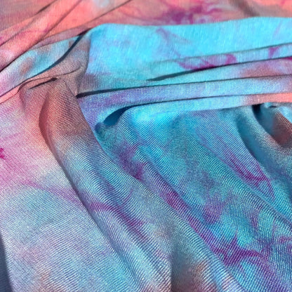 Bamboo Spandex Coral/Fuchsia Tie Dye Lycra Jersey Knit Fabric By the Yard 60""