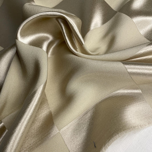 Wool Silk Cream/Gold Checkered  Fabric by the Yard - Luxury Material for Upholstery, Drapery, and Apparel