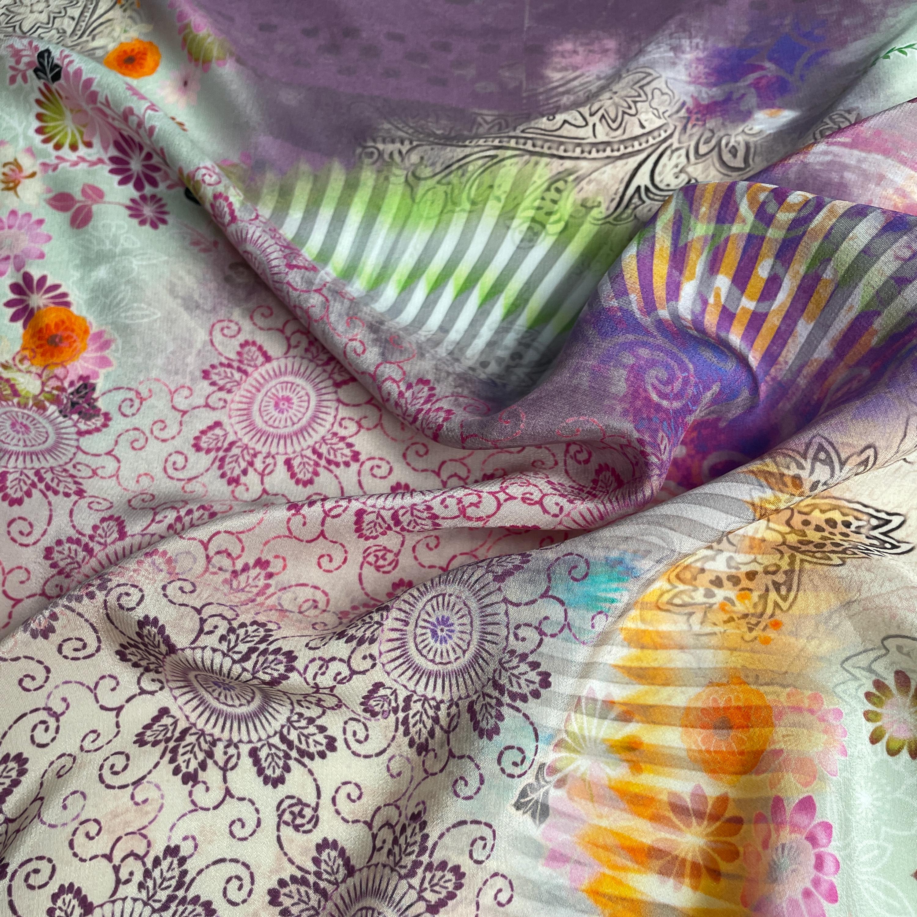 100% Silk Japanese Lightweight Daisy Rainbow Earthy Silk Fabric by the Yard - Luxury Material for Sewing, Dressmaking, and Crafts