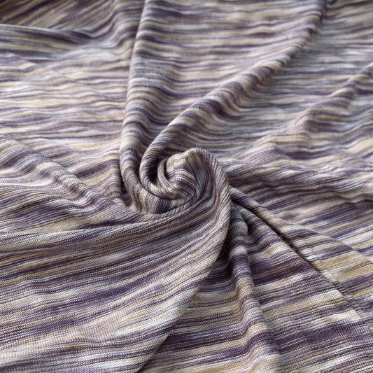 Gray, Yellow, & Purple Striped 100% Bamboo Dyed Knit Fabric By the Yard 66"