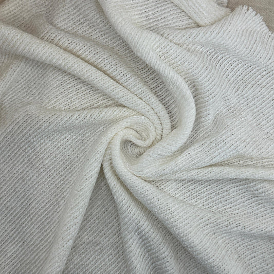 Cotton Chenille Sweater Fabric – White | by the Yard