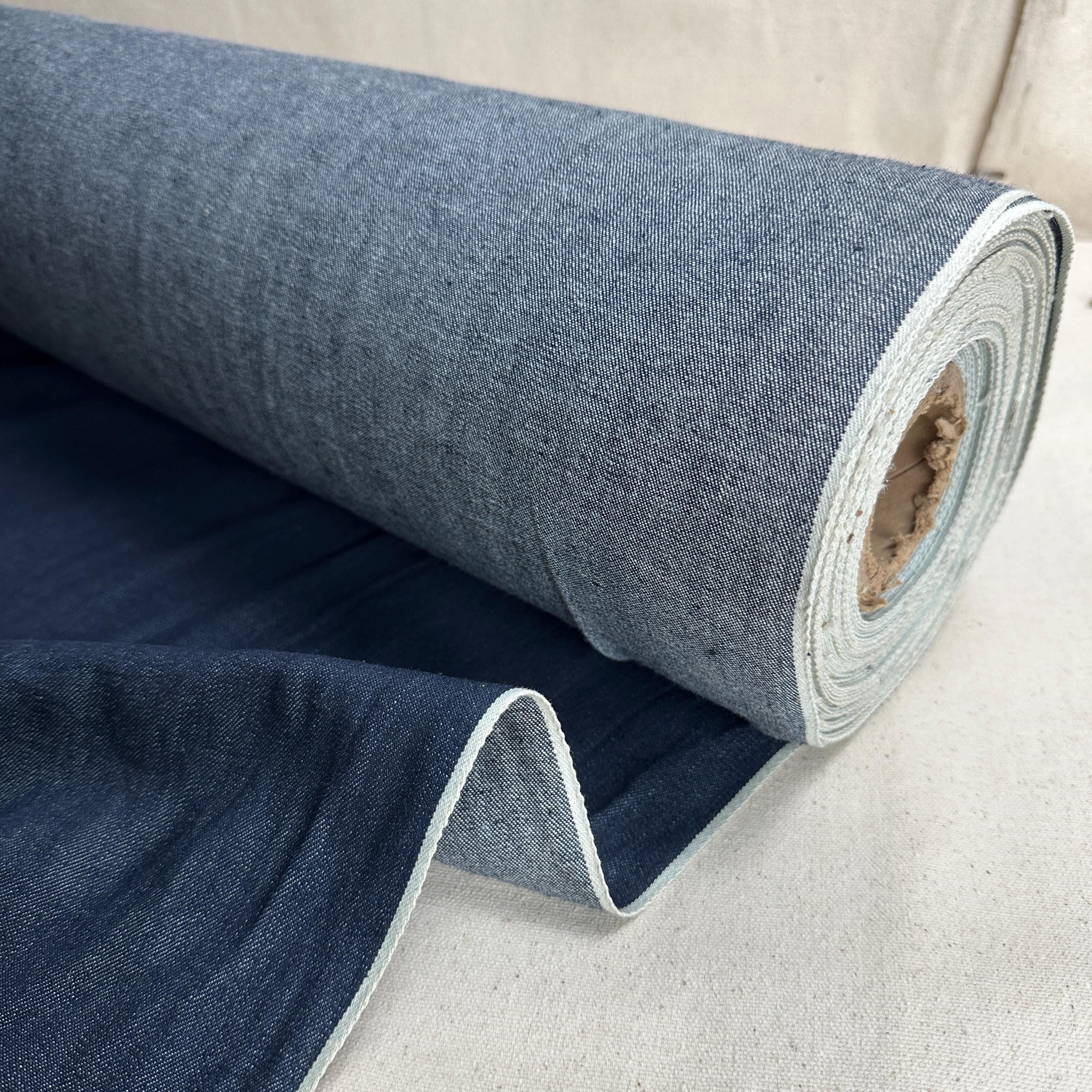 Selvedge Japanese Simple Dark Blue Denim  | Woven Fabric by the Yard | 340 GSM/11 oz Denim | Textured Denim for Jeans, Jackets & Shirts