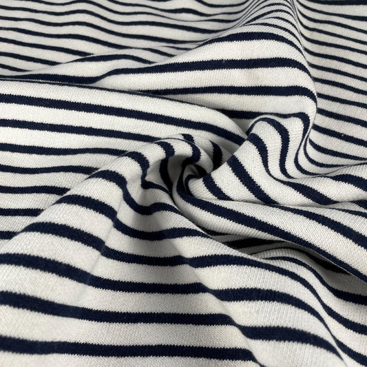Cotton Fleece Striped White and Black | 15 Oz/340 GSM French Terry Sweatshirt Fabric By The Yard