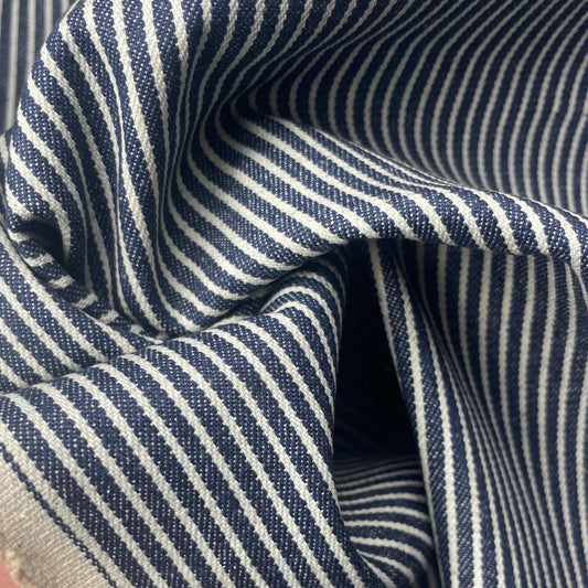 100% Cotton Denim Indigo Blue Striped Pattern Fabric By The Yard