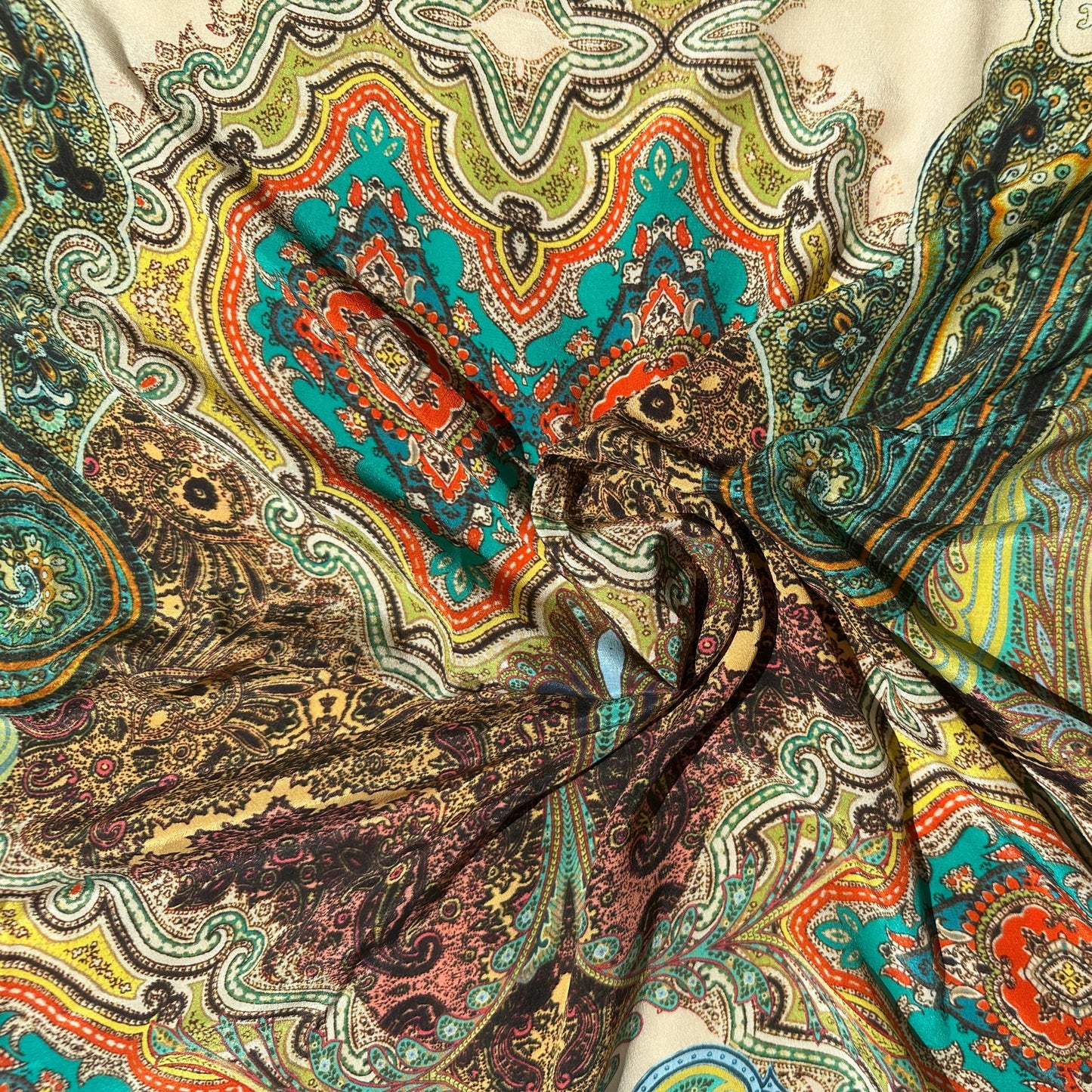 100% Silk Japanese Lightweight Green Geometric Silk Fabric by the Yard - Luxury Material for Sewing, Dressmaking, and Crafts