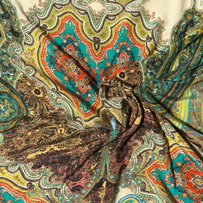 100% Silk Japanese Lightweight Green Geometric Silk Fabric by the Yard - Luxury Material for Sewing, Dressmaking, and Crafts