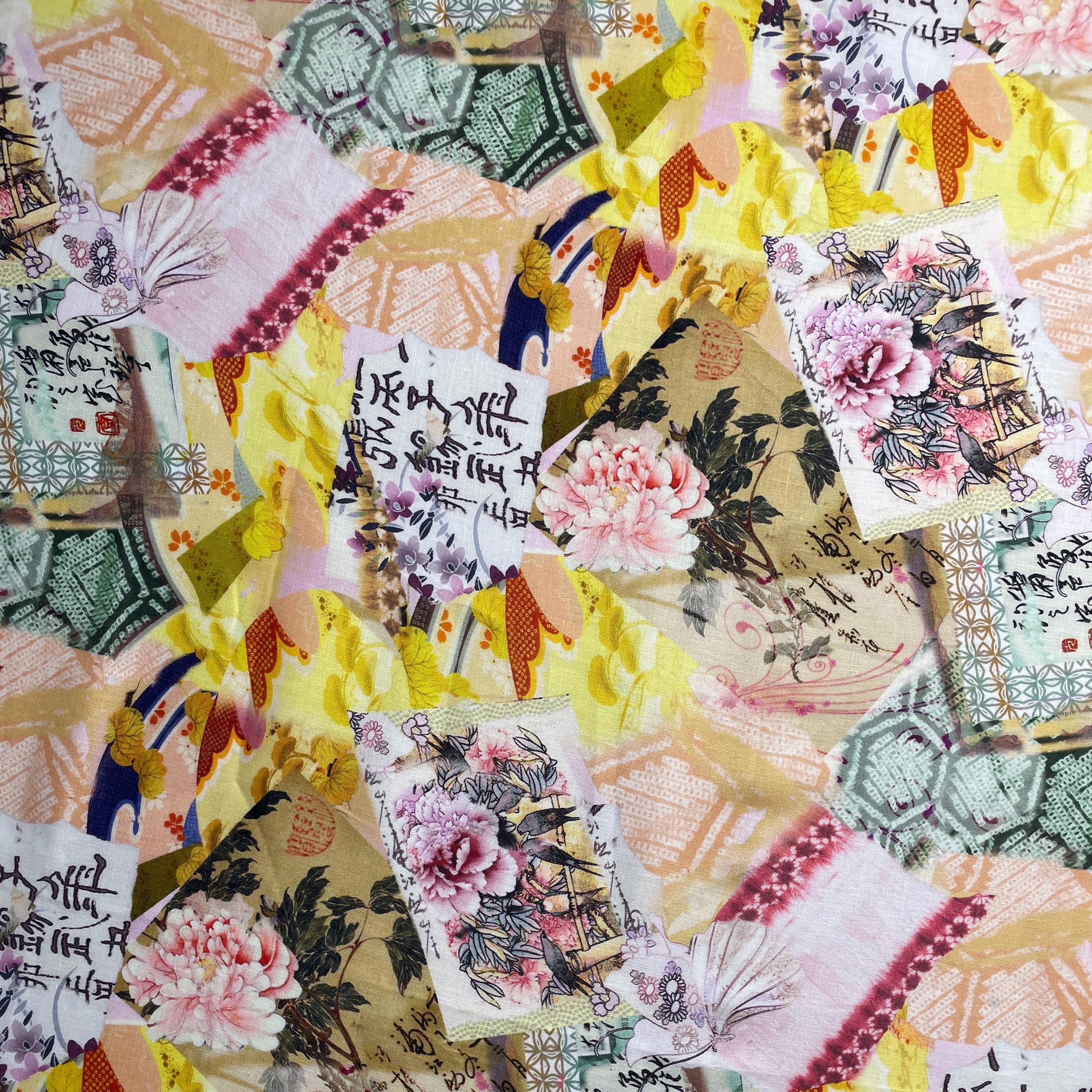 100% Linen Lightweight Japanese Pattern, Linen Voile by the Yard - Soft and Breathable Fabric for Sewing, Crafts, and Dressmaking