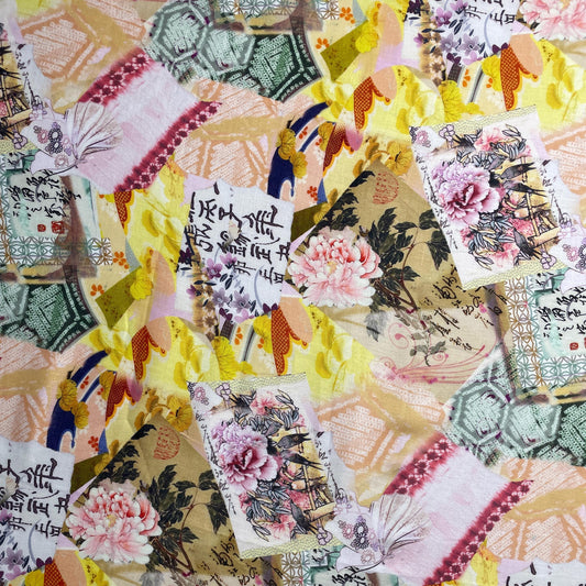 100% Linen Lightweight Japanese Pattern, Linen Voile by the Yard - Soft and Breathable Fabric for Sewing, Crafts, and Dressmaking