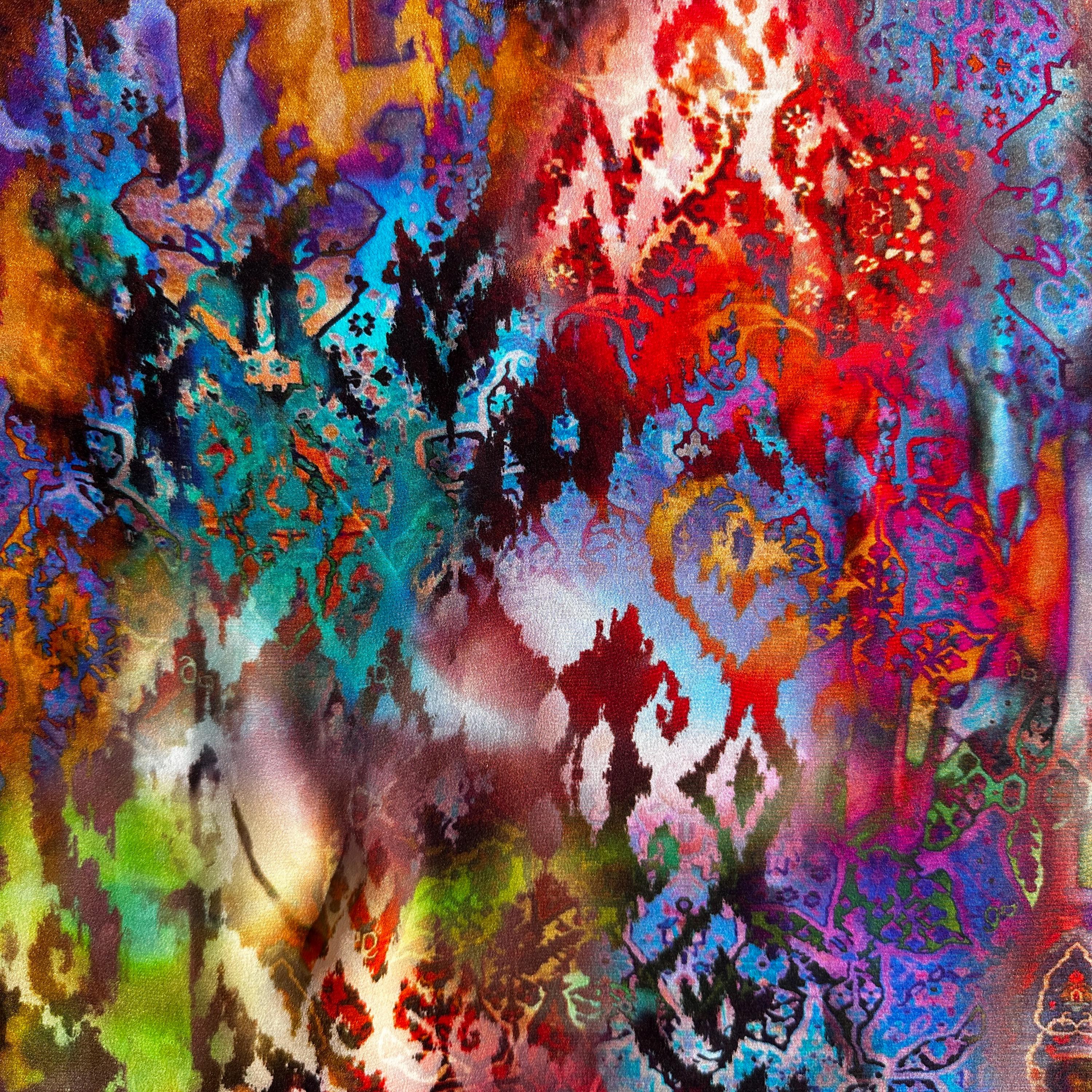 100% Silk Lightweight Patterned Blue Red Fabric By The Yard - Soft and Breathable Fabric for Sewing, Crafts, and Dressmaking