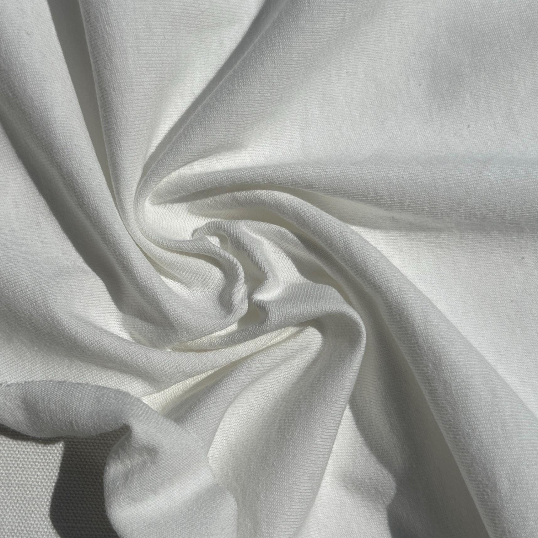 100% Cotton Jersey White Knit Medium-Heavy Weight Eco-Friendly Fabric By The Yard 60"