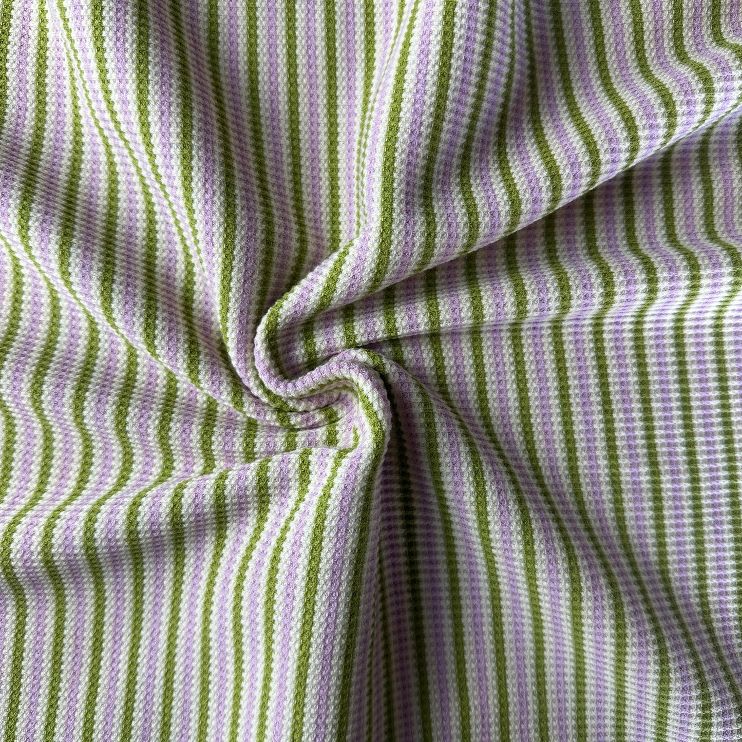 Cotton Striped Baby Thermal Fabric – Green, Purple, White 9 oz | Soft Waffle Knit 5% Spandex by the Yard