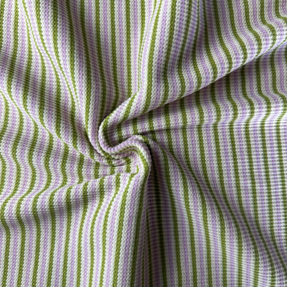 Cotton Striped Baby Thermal Fabric – Green, Purple, White 9 oz | Soft Waffle Knit 5% Spandex by the Yard