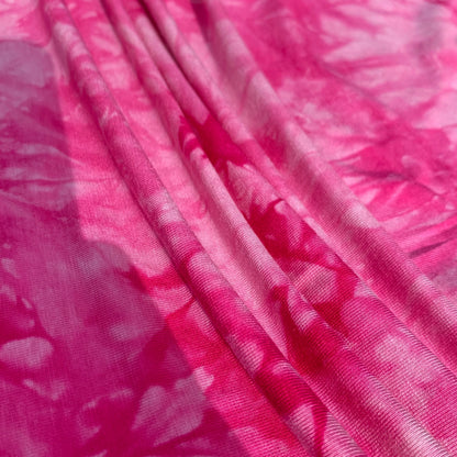 Bamboo Hot Pink Cloud Tie Dye Splash Spandex Jersey Knit 60" Eco-Friendly Fabric By The Yard