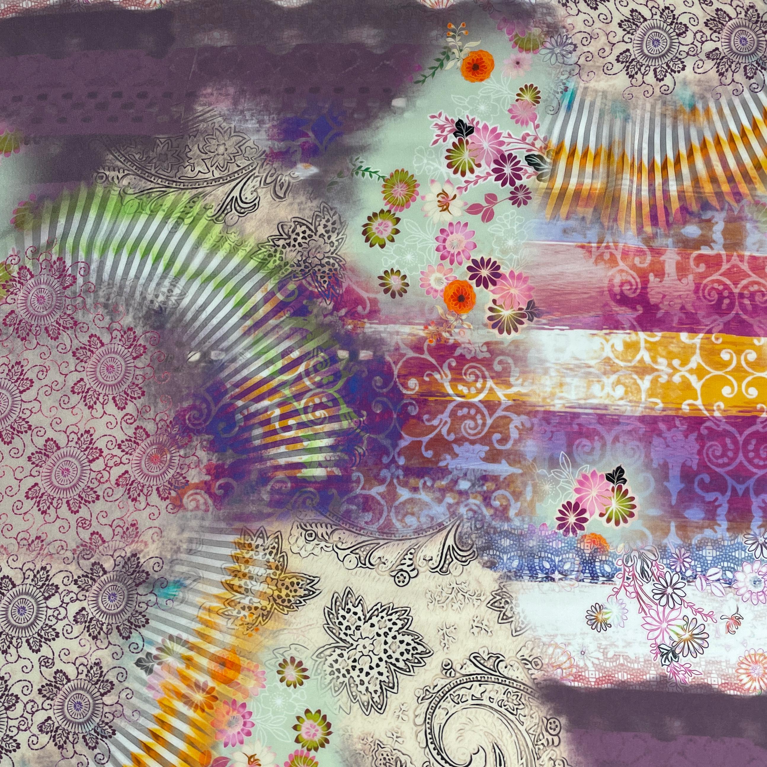 100% Silk Japanese Lightweight Daisy Rainbow Earthy Silk Fabric by the Yard - Luxury Material for Sewing, Dressmaking, and Crafts