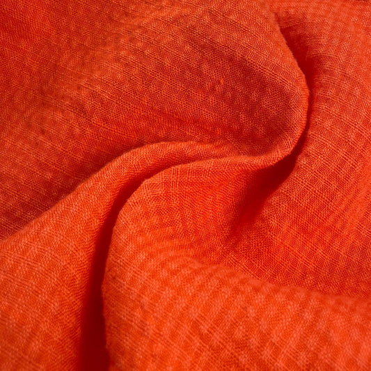 Linen Seersucker Checkered Red-Orange Laundered Fabric by the Yard | 60 Inch 6oz Material for Sewing, Apparel & DIY Projects