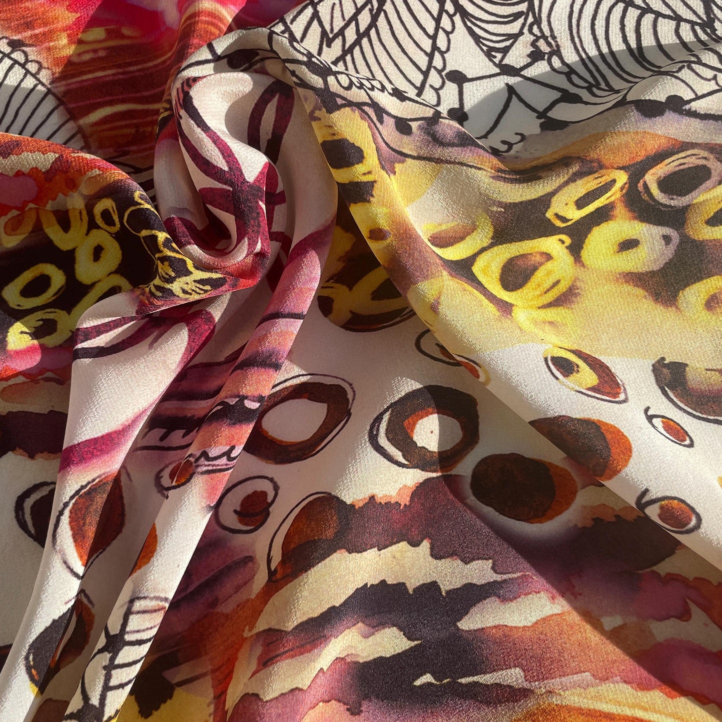 100% Silk Lightweight Japanese Jewelry Patterned Chiffon Fabric by the Yard - Soft and Breathable Fabric for Sewing, Crafts, and Dressmaking