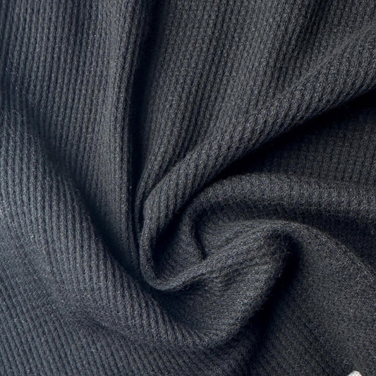 Cotton Baby Thermal Fabric – Black 9 oz | Soft Waffle Knit 5% Spandex by the Yard