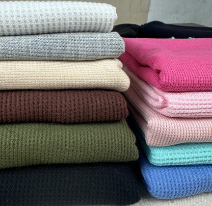 Cotton Waffle Thermal Fabric | Soft Waffle Knit Fabric by the Yard