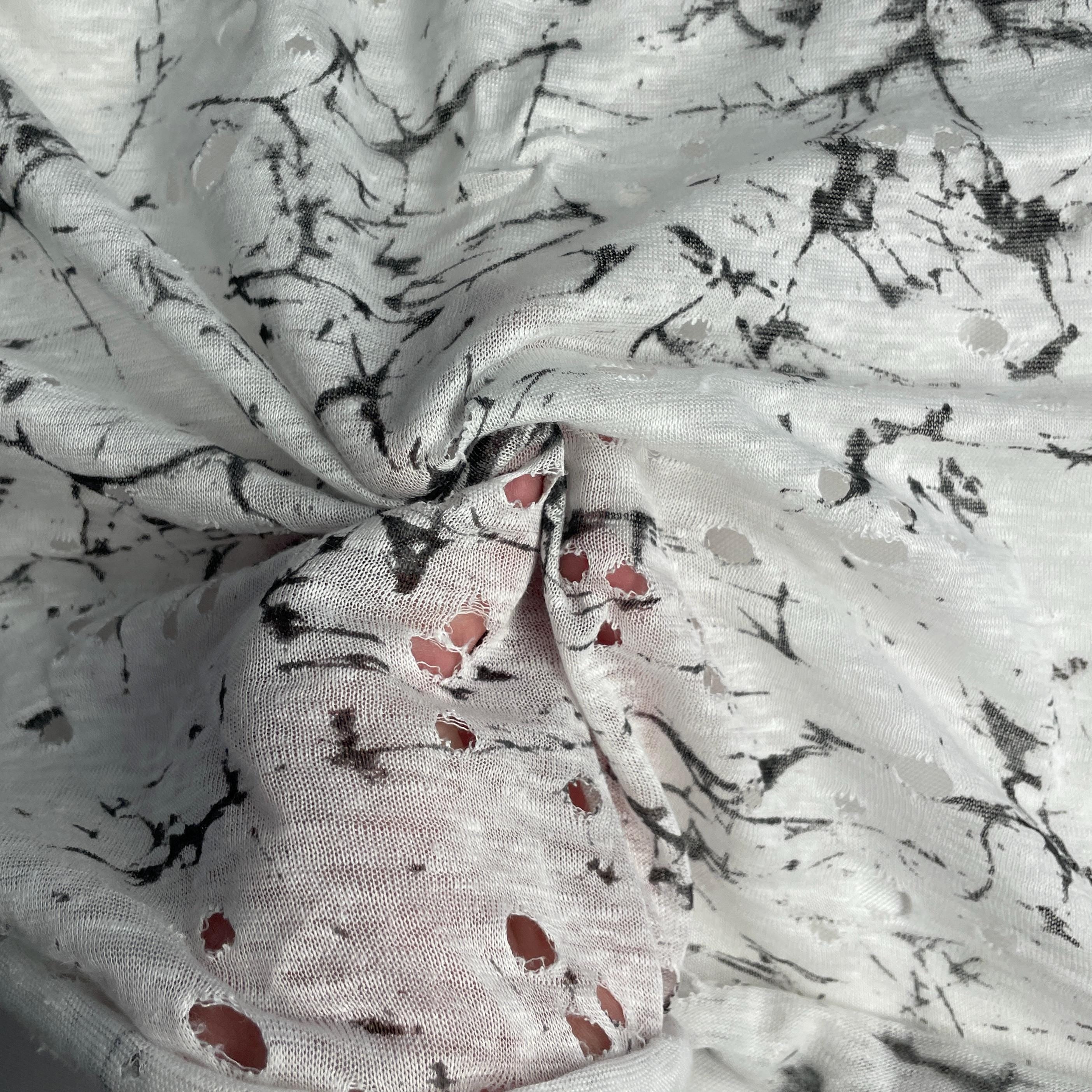 100% Linen Jersey Knit Fabric by the Yard | 60” Japanese Pattern with Holes, Eco-Friendly Material