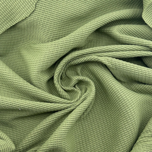 Cotton Waffle Thermal Fabric – Moss Green 9 oz | Soft Jersey Waffle Thermal by the Yard